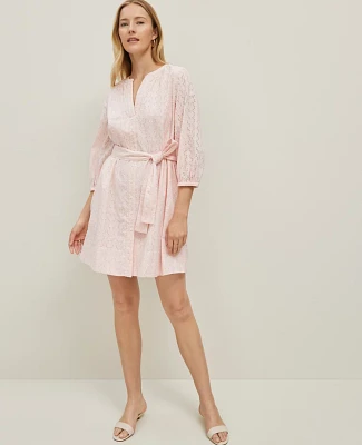 Ann Taylor Petite Eyelet Belted Split Neck Dress Size 6 Potpourri Women's