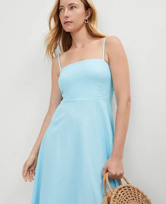 Ann Taylor Linen Blend Midi Dress Gulf Stream Blue Women's