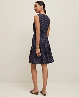 Ann Taylor Petite Dotted Belted Flare Dress Size 0 Night Sky-White Women's