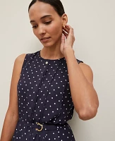 Ann Taylor Petite Dotted Belted Flare Dress Size 0 Night Sky-White Women's
