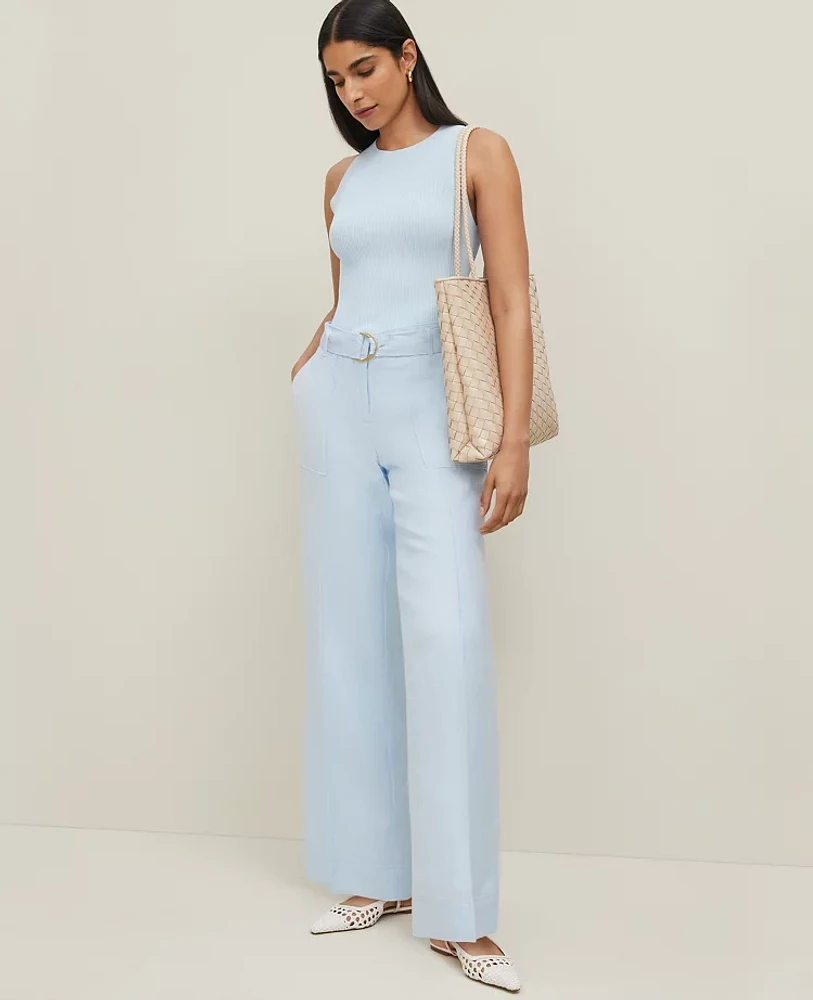 Ann Taylor The Petite Belted Wide-Leg Pant Linen Blend Women's