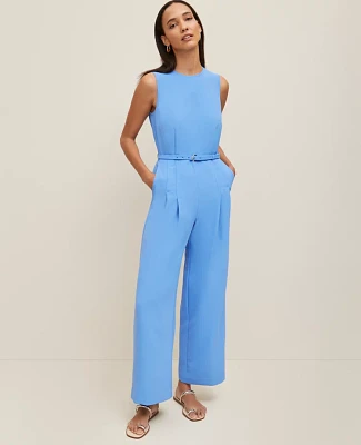 Ann Taylor Petite Belted Crew Neck Jumpsuit Size 14 Maritime Blue Women's