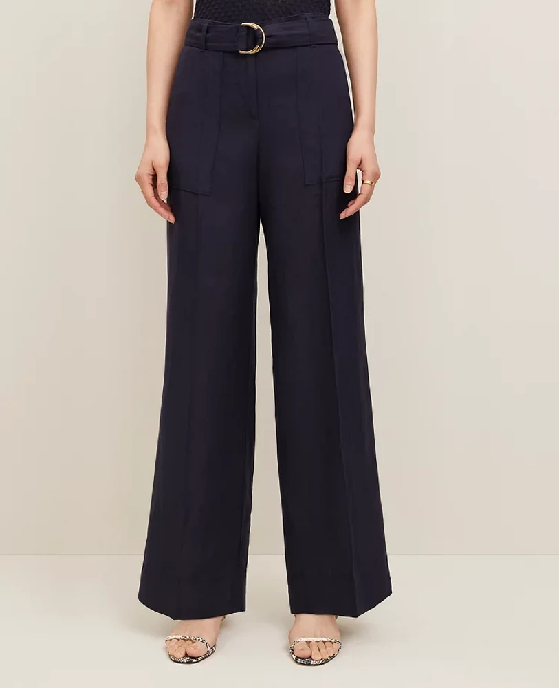 Ann Taylor The Petite Belted Wide-Leg Pant in Linen Blend — Curvy Fit Size 6 Night Sky Women's