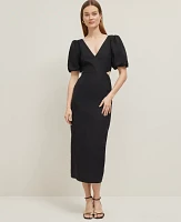 Ann Taylor Petite Linen Blend Cutout Dress Black Women's