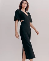 Ann Taylor Petite Linen Blend Cutout Dress Black Women's