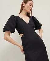 Ann Taylor Petite Linen Blend Cutout Dress Black Women's