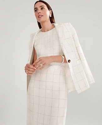 Ann Taylor The Petite Fitted One Button Blazer in Windowpane Linen Blend Size 14 White/Black Multi Women's