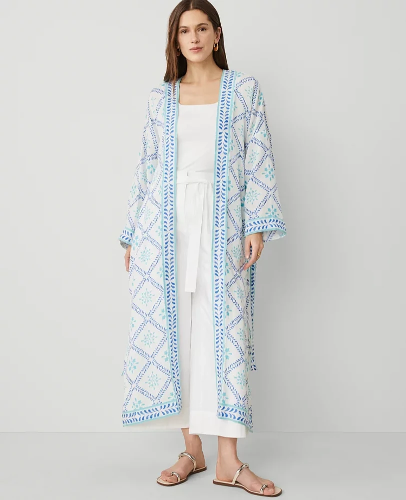 Ann Taylor Tile Embroidered Kimono Size XS/S Sea Isle Women's