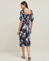 Ann Taylor Petite Floral Puff Sleeve Midi Dress Night Sky Women's