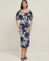Ann Taylor Petite Floral Puff Sleeve Midi Dress Night Sky Women's