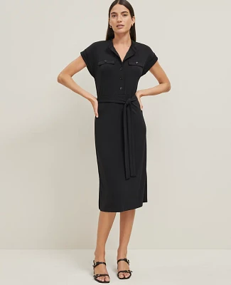 Ann Taylor Petite Belted Knit Shirtdress Size 2XS Black Women's
