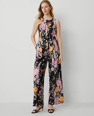 Ann Taylor Petite Floral Belted Sleeveless Jumpsuit Size 00 Black B Women's