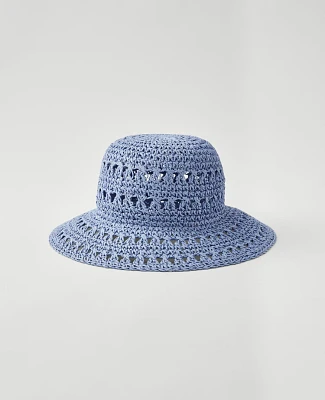 Ann Taylor Weekend Collection Straw Bucket Hat Size M/L Zephyr Blue Women's