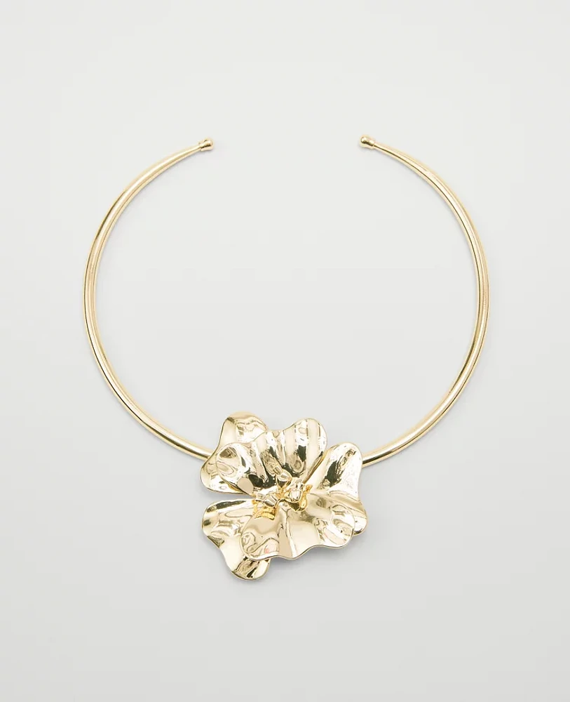 Ann Taylor Metal Flower Statement Necklace Goldtone Women's