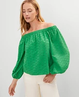 Ann Taylor Petite Eyelet Off The Shoulder Top Natural Green Women's