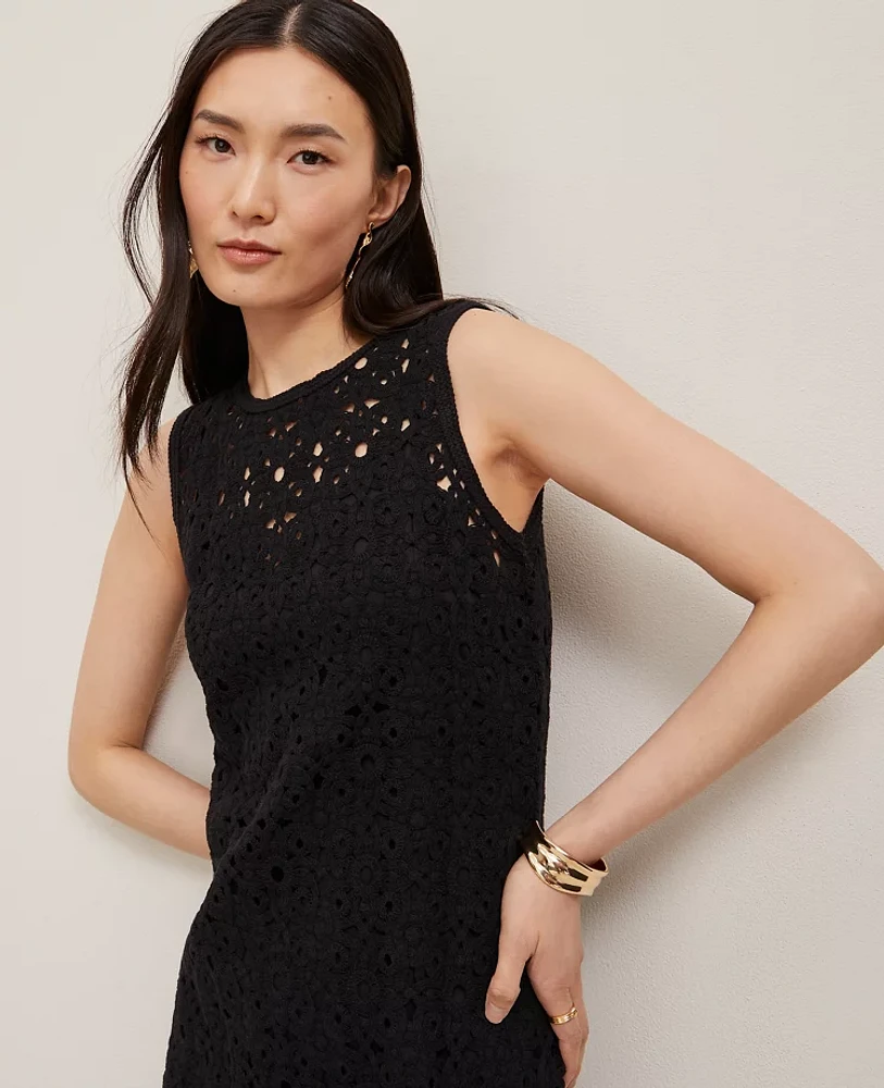 Ann Taylor Petite Crochet Midi Sweater Dress Black Women's