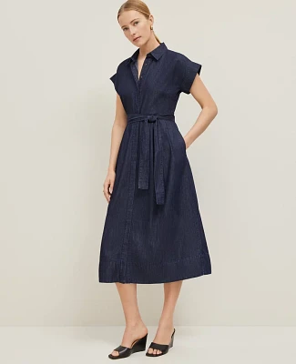 Ann Taylor Petite Flare Midi Shirtdress Dark Chambray Women's