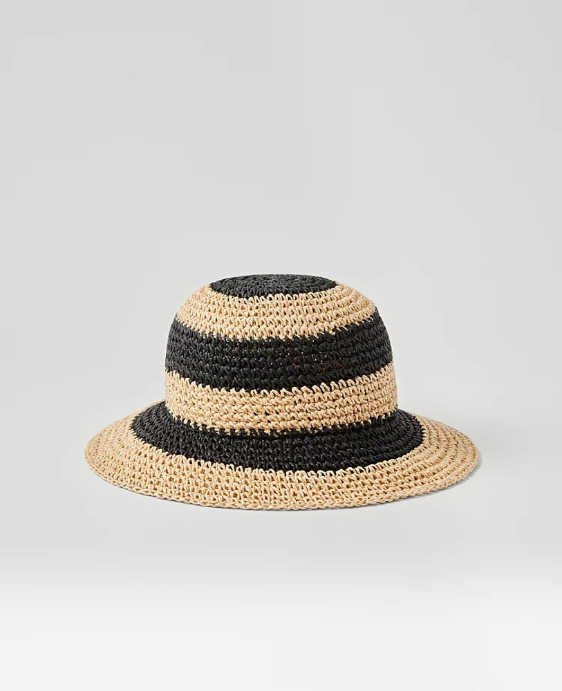 Ann Taylor Striped Straw Bucket Hat Natural Women's