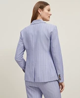 Ann Taylor The Petite Double Breasted Cutaway Blazer in Pinstripe Size 14 Velvet Morning Women's