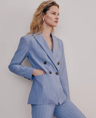 Ann Taylor The Petite Double-Breasted Cutaway Blazer in Pinstripe Size 14 Velvet Morning Women's