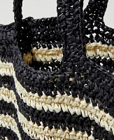 Ann Taylor Weekend Collection Striped Raffia Tote Bag Black Women's