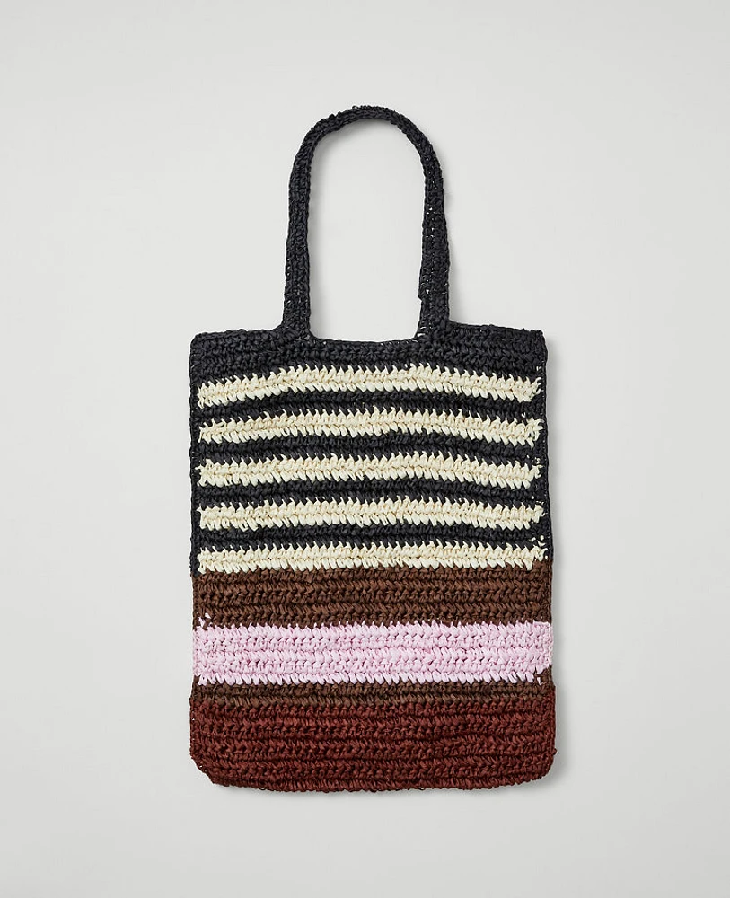 Ann Taylor Weekend Collection Striped Raffia Tote Bag Black Women's
