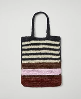 Ann Taylor Weekend Collection Striped Raffia Tote Bag Black Women's