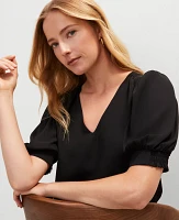 Ann Taylor Petite V-Neck Popover Top Black Women's