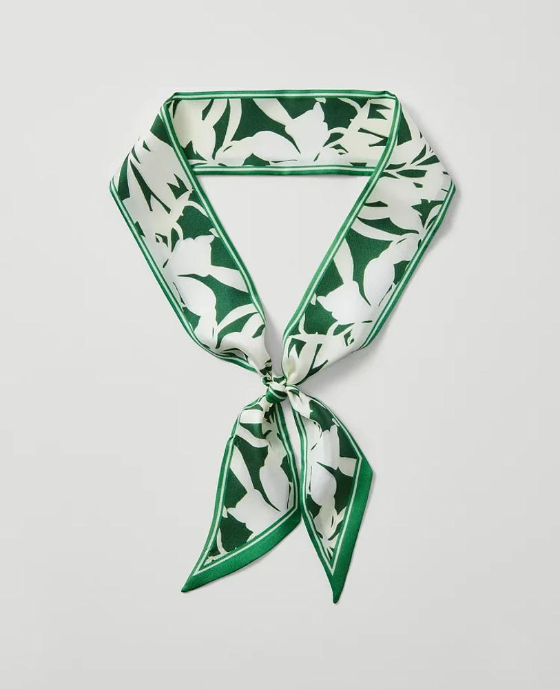 Ann Taylor Skinny Silk Scarf Leafy Green Women's