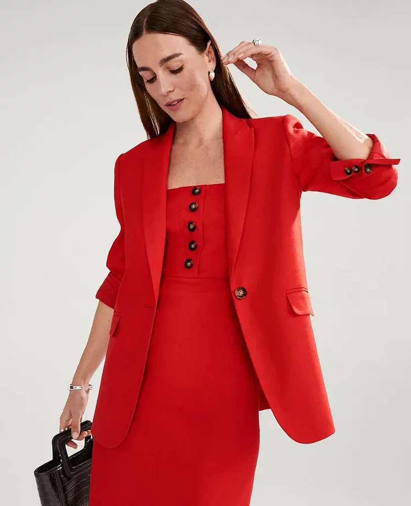 Ann Taylor The Petite Longline Blazer Linen Blend Fiery Red Women's