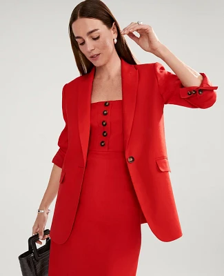 Ann Taylor The Petite Longline Blazer Linen Blend Fiery Red Women's