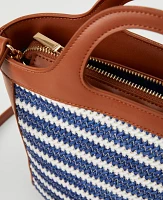 Ann Taylor Weekend Collection Striped Straw Shoulder Bag Night Sky Women's