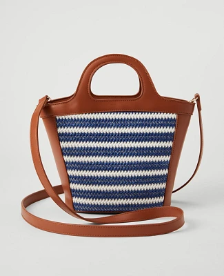 Ann Taylor Weekend Collection Striped Straw Shoulder Bag Night Sky Women's