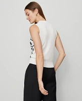 Ann Taylor Floral Embroidered Sweater Shell Top White/Navy Women's