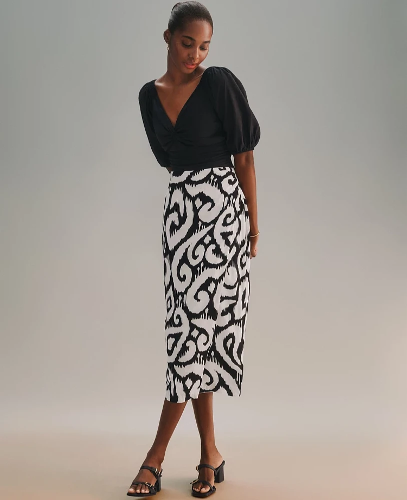 Ann Taylor Petite Ikat Sarong Pencil Skirt Black Women's