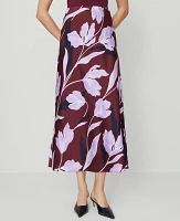 Ann Taylor Floral Satin Bias Slip Skirt B Windsor Wine Women's