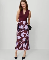 Ann Taylor Floral Satin Bias Slip Skirt B Windsor Wine Women's