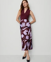 Ann Taylor Floral Satin Bias Slip Skirt B Windsor Wine Women's