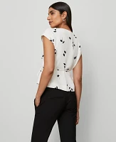 Ann Taylor Floral Wrap Tie Waist Blouse Winter White Women's