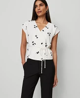 Ann Taylor Floral Wrap Tie Waist Blouse Winter White Women's