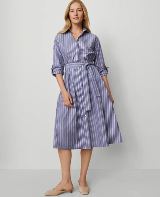 Ann Taylor Striped Collared Midi Shirtdress Shaded Periwinkle Women's