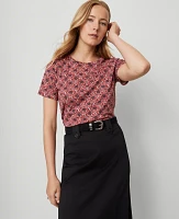 Ann Taylor Weekend Collection Floral Crew Neck T-Shirt French Pink Clay Women's