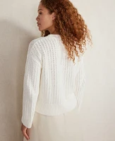 Ann Taylor Haven Well Within Organic Cotton Open Stitch Crew Neck Sweater Ivory Women's