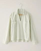 Ann Taylor Haven Well Within Lightweight Twill Collared Popover Top Mineral Grey Women's