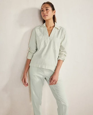 Ann Taylor Haven Well Within Lightweight Twill Collared Popover Top Mineral Grey Women's