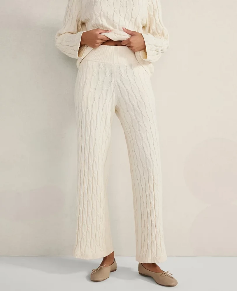 Ann Taylor Haven Well Within Cotton Cashmere Cable Knit Wide Leg Pants Size XL Birch Women's