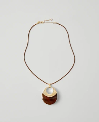 Ann Taylor Tortoiseshell Print Pendant Necklace Brown Multi Women's