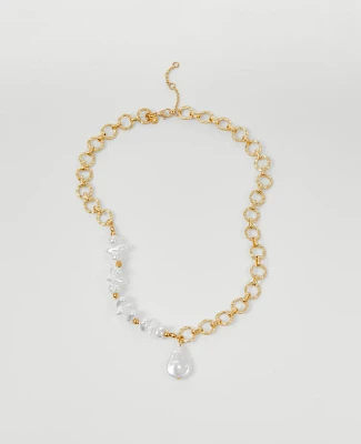 Ann Taylor Mixed Pearl and Chain Necklace Goldtone Women's