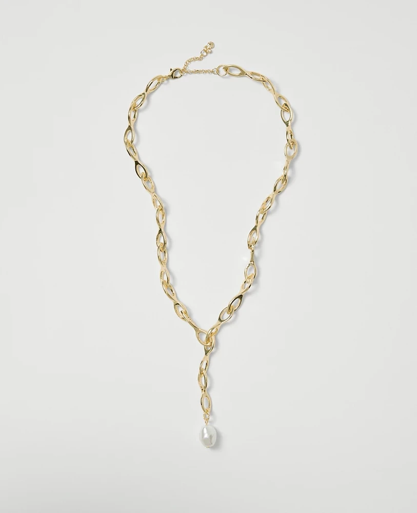 Ann Taylor Pearlized Lariat Necklace Goldtone Women's