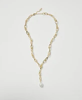 Ann Taylor Pearlized Lariat Necklace Goldtone Women's